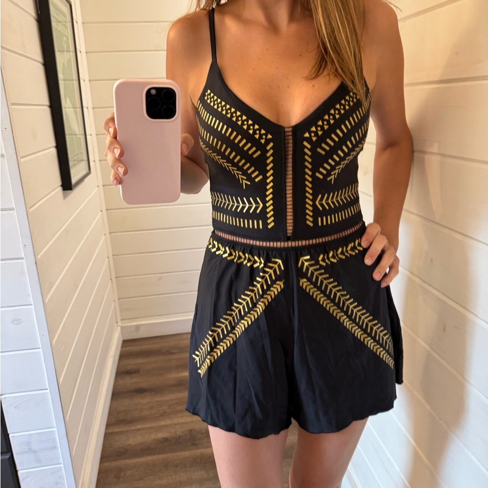Black and Gold Women's Swim Romper